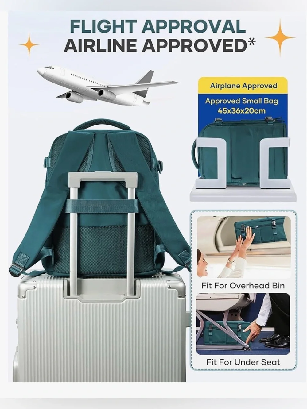 Teal XL Carry On Travel Backpack 15.6” Laptop Shoe Compartment